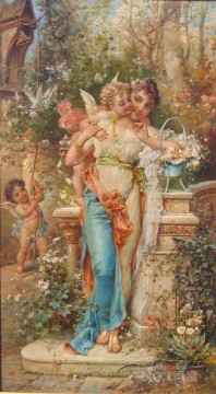  floral Pintura - ángel floral y belleza Hans Zatzka flores clásicas